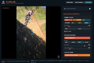 Two MTB riding videos compared side by side in FlowLab with frame-accurate sync